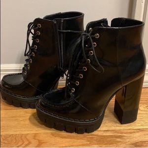 Zara Platform patent leather Chunky heel boots